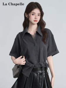 La Chapelle | Slim Waist Tie Lace Blouse Grey