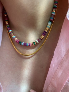 CAFFTI | Natural Stone Colorful Beads Cross Pendant Necklace