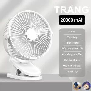 Quạt kẹp tích điện K12 dung lượng pin cao 20000Mah 4 pin.Có 4 chế độ gió