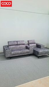 FREE INSTALLATION and Shipping | COCO L- Shape Velvet Fabric | Storage Box | High Density Cushion | L-Shape Sofa With 2Stools | 2 Cup Holders Pocket | Ready Stock