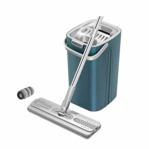 Floor Mops with Bucket Thickened Wet and Dry Lazy Flat Mop Microfiber Cloth Squeeze Kitchen Bathroom Mops Floor Cleaning