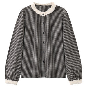 KUHNMARVIN | Áo Sơ Mi Cotton Họa Tiết Caro Đen Trắng Cổ Điển Dài Tay