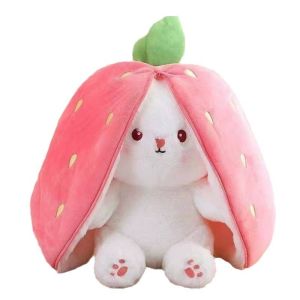 18-25cm Cute Strawberry Carrot Rabbit Plush Toy Creative Into Fruit Transform Baby Cuddly Bunny Doll for Kid Birthday Gift
