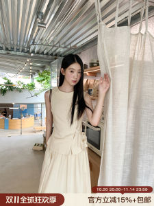 Bộ Váy Hai Mảnh Cổ Tròn Giản Dị Cho Nữ Mùa Hè 2025 Phong Cách Ngọt Ngào Váy Ngắn Cổ Chữ a Váy Midi Cạp Cao