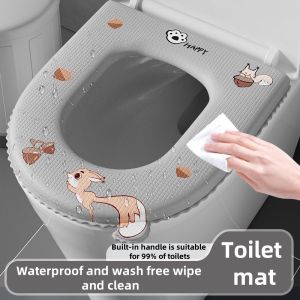 Toilet Cushion Washable Household Waterproof Wash-Free Four Seasons Universal Adhesive Cushion Toilet Cover Seat Ring Pad Printing