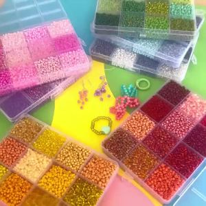 3600pcs 3mm Glass Seed Beads Assorted Colors 12-grid Storage Box DIY Jewelry Making Kit Loose Beads For Bracelets Necklaces