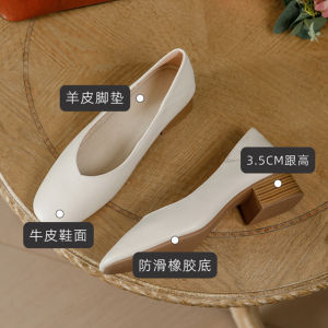 Genuine Leather Chunky Heel Single Shoes Fairy mid Heel High Heel Spring New Style Versatile Work Shoes for Women