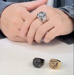 Kemstone Stainless Steel Mens Wolf Rings Silver Gold Plated Black Ring Jewelry