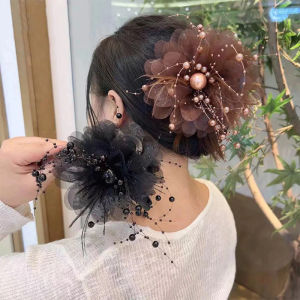 Zy Fashion Elegant Mesh Flower Hair clip for women Korean Pearl Tassel Shark Clip Fashion Girl Ponytail Clip Hair Accessories