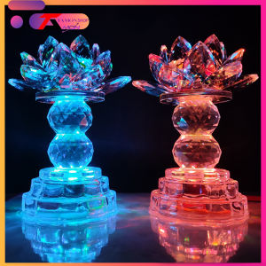 1 Cặp đèn pha lê thờ cúng hoa sen đổi nhiều màu hình cầu 2 bi đèn hoa sen để bàn thờ đồ thờ cúng tổ tiên thần phật