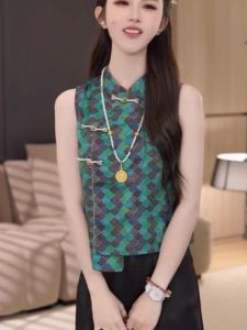 Áo Vest Cổ Đứng Không Đều Cài Nút Phong Cách Trung Hoa Cổ Điển Dành Cho Nữ Mùa Hè 2025 Áo Khoác Ngoài Thời Trang Áo Sơ Mi Dài Thường Ngày