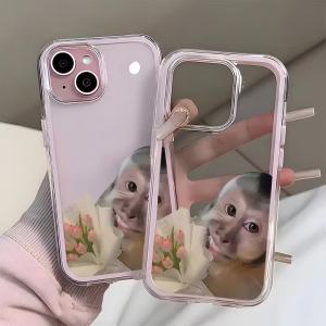 Funny Monkey And Tulip Pattern Phone Case For iPhone 17 16 15 14 13 12 11 Pro Max Air Plus 2 in 1 Candy Color Clear Soft Cover