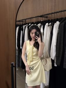 VKSOD | ชุดเดรสสั้นแขนกุดสีเหลืองสำหรับผู้หญิง ชุดเดรสฤดูร้อน 2025 ทรงเอ เอวสูง คอลเลกชันใหม่ สไตล์เกาหลี ลำลอง