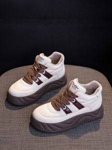 Trendy Thick Bottomed Genuine Leather Winter Boots Womens Comfortable Fleece Lined Cotton Sneakers Sporty Casual Loafers