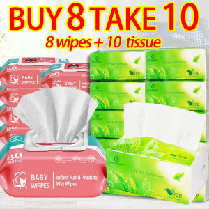 18PCS baby wipes and tissue bundle Combo Unscented baby wipes 10 packs 80 sheet tissue and wipes set