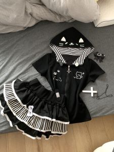 Bộ Váy Ngắn in Họa Tiết Dễ Thương Áo Tay Ngắn Ôm Vừa Vặn Váy Xếp Nếp Quần Áo Mặc Nhà Cho Bé Gái Mùa Hè 2025