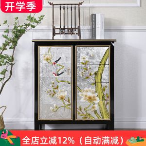 New Chinese Style Solid Wood Small Size Thin Sideboards Cabinet Living Room Multifunctional Locker Tea Cabinet Painted against the Wall Small Side Cabinet