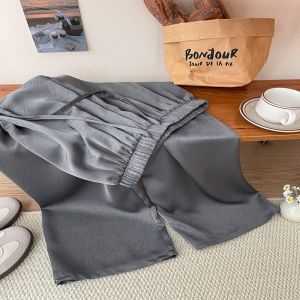 Quần Ống Rộng Xếp Ly Lụa Băng Cho Nữ Mùa Hè Quần Ống Đứng Quần Ống Rộng Chất Liệu Polyester Quần Dài Ống Rộng Quần Dài