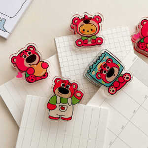 Cute Strawberry Bear Acrylic Clip Transparent Double-Sided Student  Paper Clip Girl Heart Business Supplies Storage