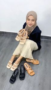 FARADELA Ellora Sandal Wanita Heels 3cm Korea Empuk Anti Slip Hitam Pesta Casual Hak Kerucut 5F01-04