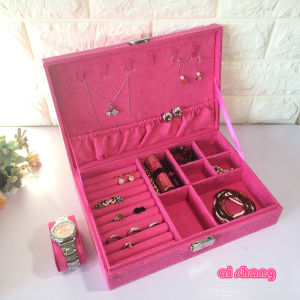 Wooden Velvet Jewelry Box Lockable European Style Princess Box with Key Earring And Lipstick Storage Organizer Handmade Craft