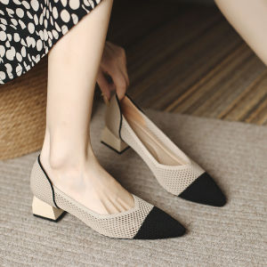 REREJOY Spring Summer New Breathable Hollow out Knitted Slip-On High Heels Womens Shoes Casual Roman Style Embroidered Lace