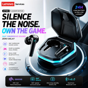 Lenovo | Lenovo GT105 Gaming Headphones Bluetooth 6.0 Wireless Earphones RGB Lighting Esports Earbuds Ultra-Low Latency 24H Playtime New