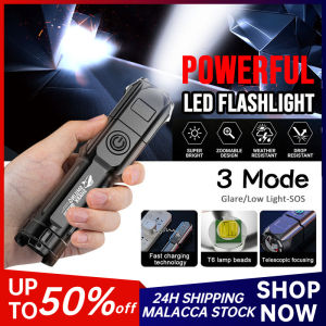 Portable Flashlight ABS Strong Light Focusing Super Bright Zoomable Flashlight USB Rechargeable Torch Home Emergency Outdoor Camping lampu suluh
