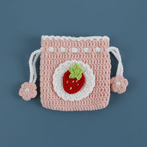 Sweet Handmade Knitted Mini Square Coin Purse Drawstring Closure Ball of Yarn Material Cotton Lining Youth Zipper Closure Wallet