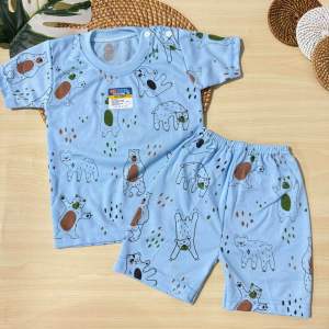 Setelan Baju Bayi 3-12 Bulan Kaos Oblong Lengan Pendek Motif Beruang Piyama Tidur Katun Parsel dmbaby