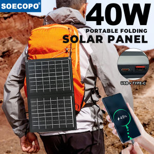 SOECOPO 40W Portable Outdoor Activities Foldable Solar Panel Power Bank USB + Type - C Camping Charge Phone Practical 5V