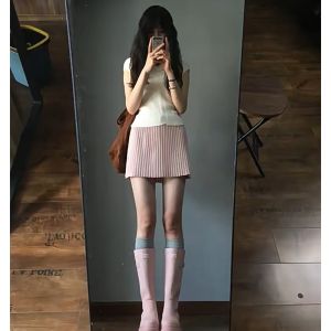 BINKAFENNY | French High Waist Knitted Pleated Dress Women Summer Tea System Cold Queen Style Small Size A-Line Short Skirt Dress