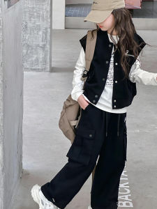 MPW | ชุดทำงานเด็กผู้หญิง ชุดสามชิ้น ฤดูใบไม้ผลิและฤดูใบไม้ร่วง เสื้อกั๊ก กระโปรงสั้น แฟชั่นสำหรับเด็กวัยกลางคนและโต