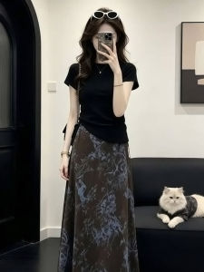PEIZIXUAN | New Chinese Style Black Floral Dress