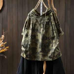 SUOSHE | Plus Size Retro Letter Print Tie Dye Hooded T-shirt
