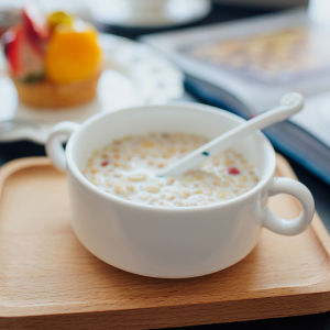 Jozoo Ceramic Tableware Dinner Plate Serving Dish Salad Plate Soup Bowl with Two Handle 15.6*10.9*5.4cm