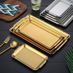 Thickened 304 Stainless Steel Rectangular Korean Style Plate Flat Bottom Barbecue Skewer Dish Fruit Tray for Adult Cuisine