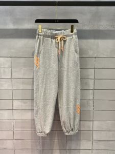 Trendy Grey High Waist Casual Sports Pants Women Loose Nine Points Harlan Sweatpants Street Style Cotton Polyester Blend