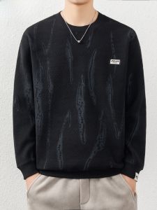 HENGYUANXIANG | High-End Knitted Hoodie Mens Thickened Round Neck Sweater Comfortable Polyester Fiber Winter Fashion Street Style Long Sleeve