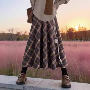 XUECAIQI | Spring Outfit Set Café Knit Sweater High-waist Check Skirt