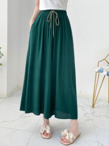 High Waist Cotton Silk Wide Leg Pants Womens Summer Casual Trousers Eighteen Inches Artificial Cotton Loose Fit Thin Model