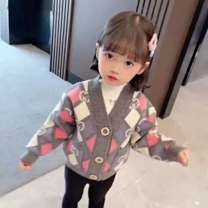 เสื้อแขนยาวเด็ก การออกแบบลายสก๊อตแฟชั่น เสื้อสเวตเตอร์ถักแขนยาวเด็กผู้หญิง 23720