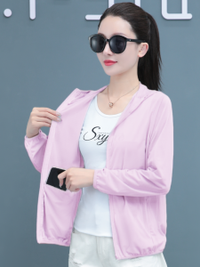 Womens Ice Silk Ultra-Thin Long-Sleeve Sun Protection Clothing Bike Riding Outerwear Standard Fit Commute Style Nylon Fabric