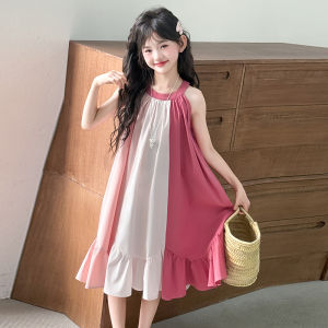 Princess Style Summer Thin Vest Dress for Girls Childrens Fashionable Big Toddler Girls Dress Strapless Vest Dress