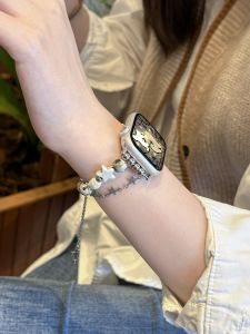 Adjustable Double Chain Color Stone Bracelet Band for Apple Watch SE2/8/6/5/4 iWatch S10/9 Star Beaded Womens Creative Wristband