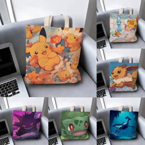 Bandai | Pokemon Battle Legends Storage Bags Tote Bag Travel Summer Beach Shoulder Bag Reusable Grocery Shopping Bag Anime Artwork