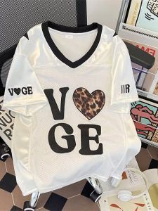 Áo Thun Nam Tay Ngắn Cổ Chữ V Dáng Rộng Mùa Hè 2025 Phong Cách Mỹ Thể Thao in Chữ Thường Ngày Thường Ngày