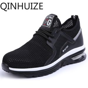 QINHUIZE Work safety shoes summer anti-smashing and anti-piercing Kevlar anti-skid wear-resistant steel toe protective work safety boots