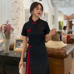 Vintage Chinese Traditional Casual Party Women Qipao Dress Summer Stand Collar Short Sleeve Cheongsam CNY