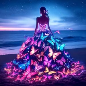 Bộ Tranh Kim Cương 5D Tự Làm HUACAN - Tranh Chân Dung Người Phụ Nữ Với Thiết Kế Bướm Bên Bờ Biển Đính Đá Vuông/tròn Đầy Đủ Tranh Trang Trí Nhà Cửa